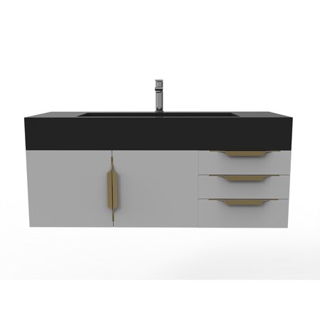 Castello Usa Nile 48" Wall Mounted Gray Vanity With Black Top And Gold Handles CB-MC-48G-GLD-2053-BL